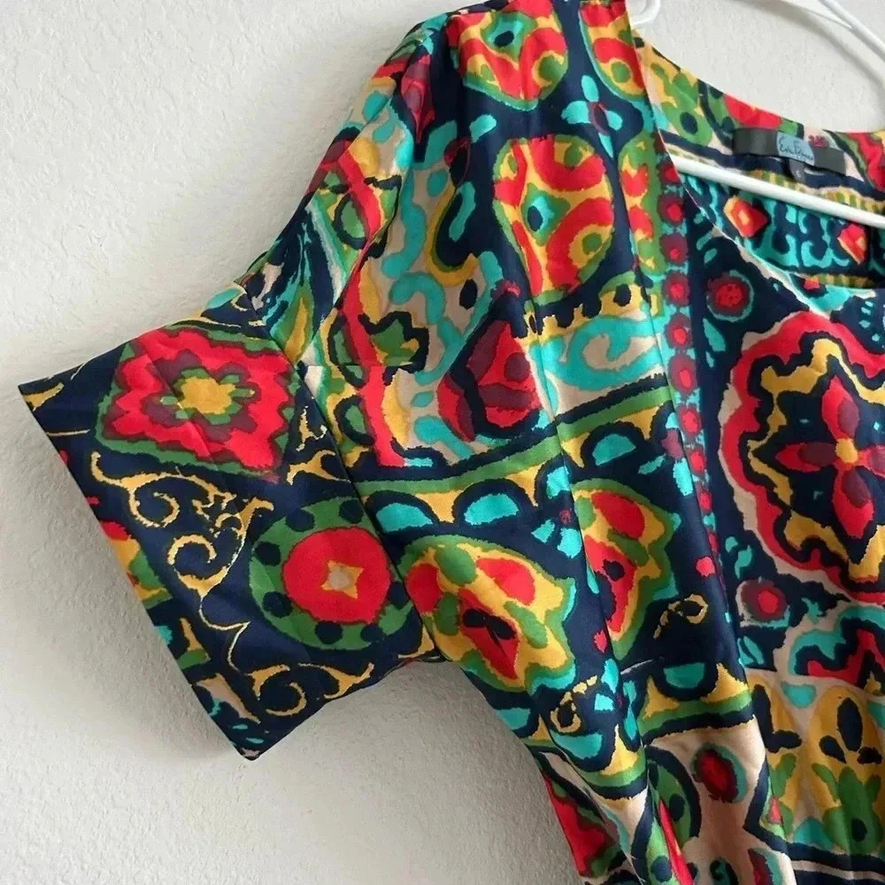 Eva Franco Vibrant Short Sleeve Silk Dress | size 6 - Picture 6 of 9